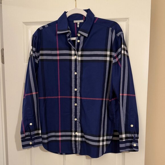 Hinson Wu Long Sleeve Blouse Oversized Plaid Blue M - Picture 1 of 4